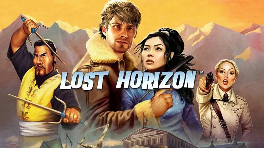 Lost Horizon - Обложка игры Обложка игры Lost Horizon с главными героями на фоне гор и неба