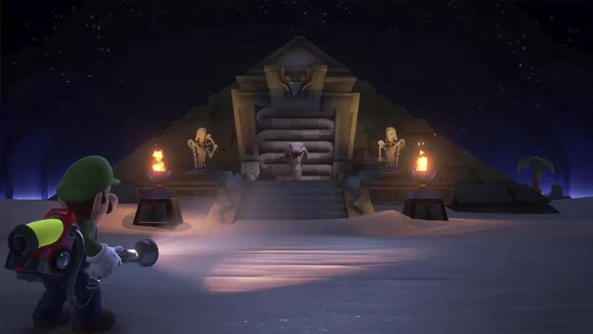Луиджи в пирамиде с пылесосом в Luigi's Mansion 3