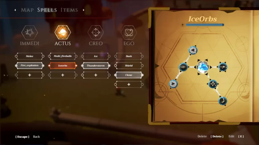 Меню с заклинаниями в Mages of Mystralia