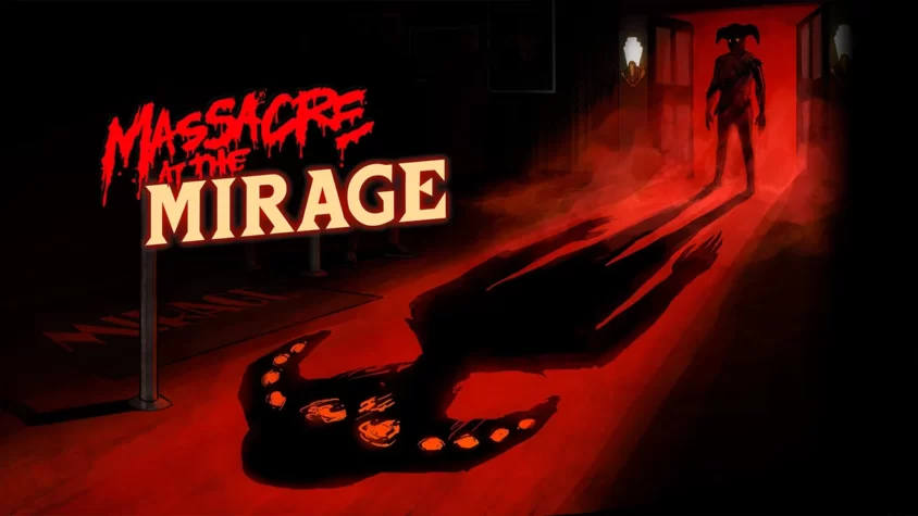 Massacre at the Mirage - обложка Обложка игры Massacre at the Mirage, где нас встречает странное существо, а тени обещают кровавую вечернюю прогулку