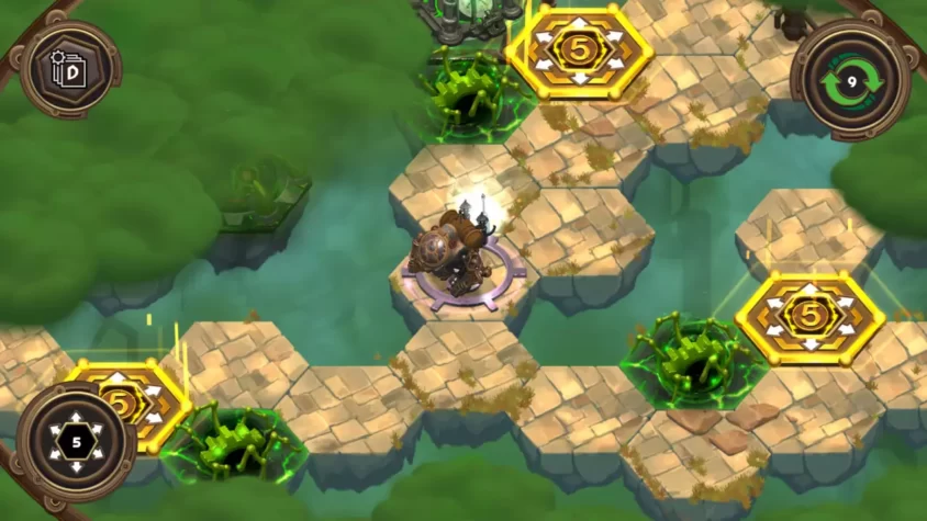 Игровой процесс с механическим роботом на поле в игре Mechjestic
