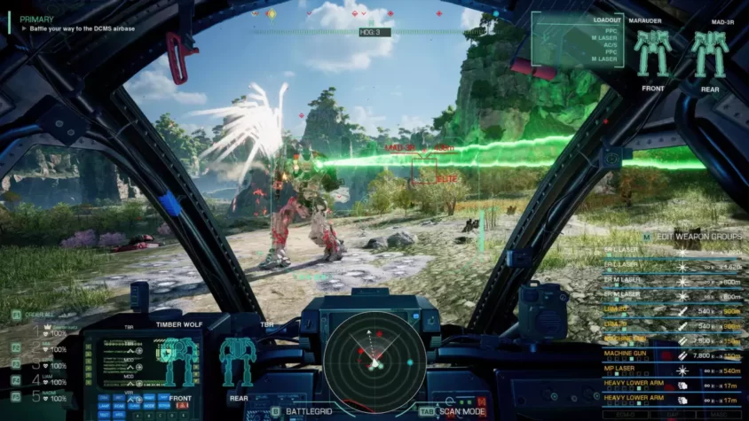 Сражение на экране в MechWarrior 5: Clans
