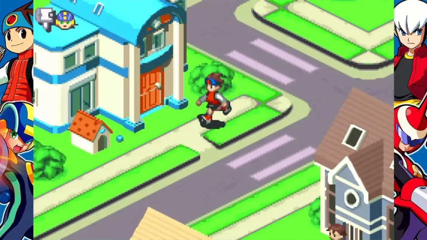 Персонаж Mega Man на улице города
