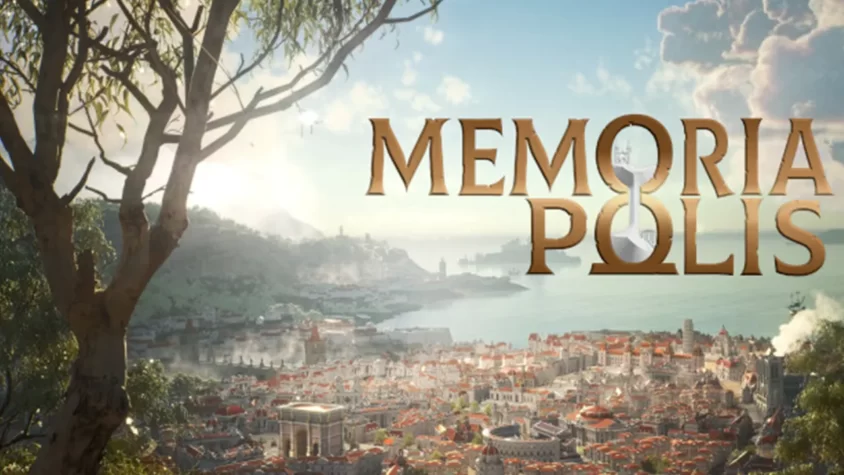 Memoriapolis - Обложка игры Плакат игры Memoriapolis с видом на город и логотип