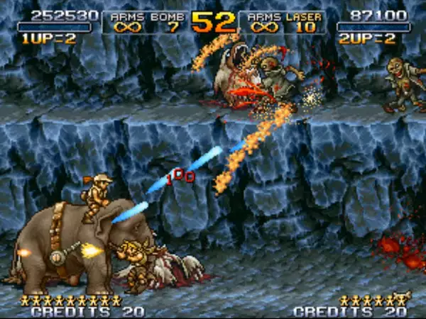 Подрыв на фоне ночного пейзажа в Metal Slug 3