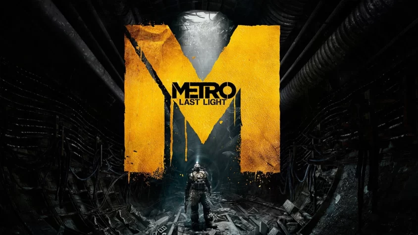 Обложка игры Metro: Last Light, с персонажем в туннеле под землёй