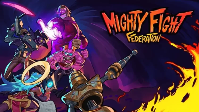 Обложка игры Mighty Fight Federation с персонажами, сражающимися друг с другом