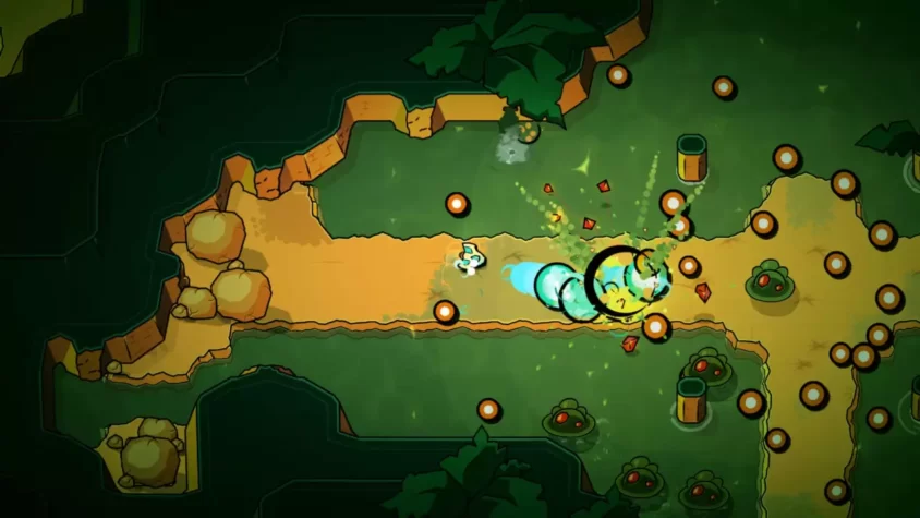Третий экран игры Minishoot' Adventures с яркими растениями