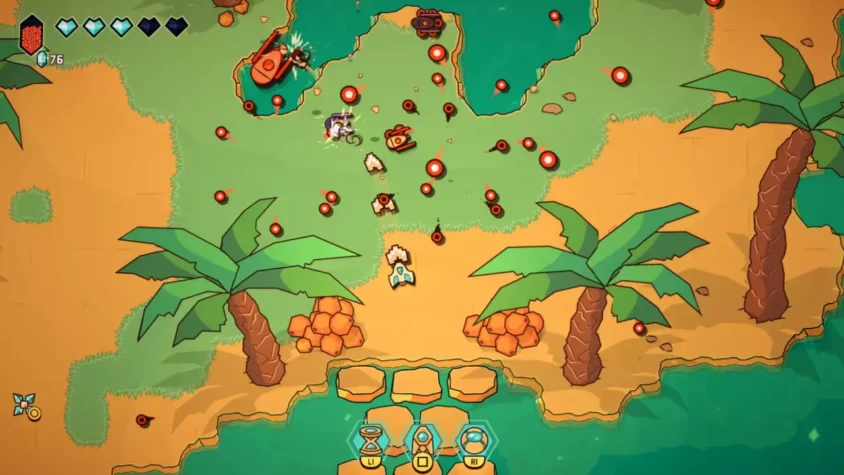 Шестая сцена из игры Minishoot' Adventures с пальмами и врагами