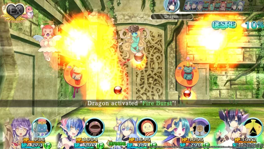 Скриншот боя в Moero Chronicle с огненным взрывом