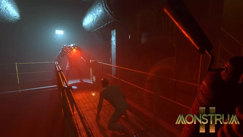 Монстр и персонаж на платформе в игре Monstrum 2