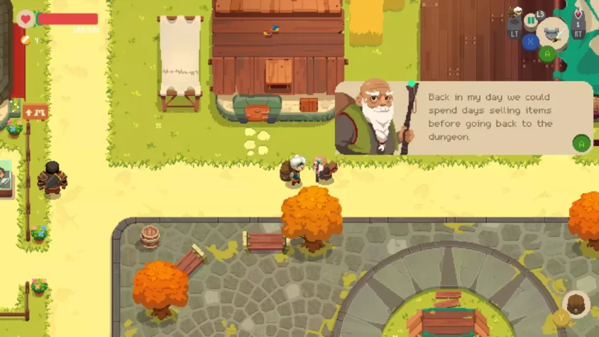 Герой на площади, готовый к приключениям в Moonlighter