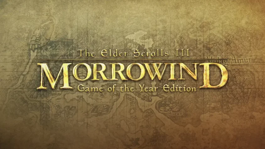Обложка игры, с картой и логотипом Morrowind