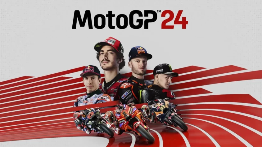 Обложка игры MotoGP 24 с участниками чемпионата мира MotoGP 2024 года