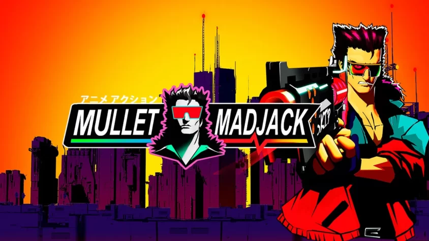 Обложка Mullet Madjack Обложка игры Mullet Madjack с главным героем в неоновом киберпанковом стиле