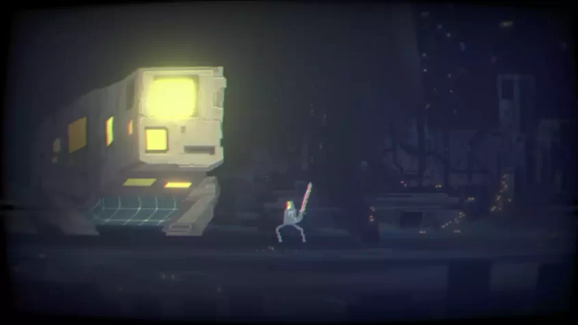 Игра Narita Boy с механическим противником