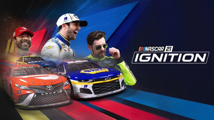 Обложка игры NASCAR 21: Ignition Обложка игры NASCAR 21: Ignition, на которой изображены автомобили и гонщики