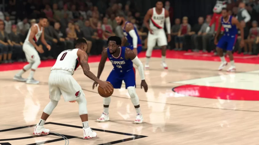 Дэймон Лиллард против защитника Лос-Анджелес Клипперс в NBA 2K21