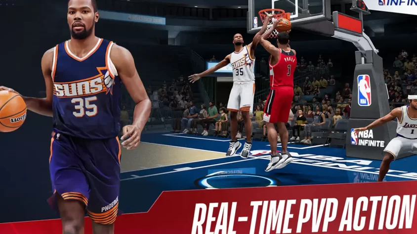 Геймплей NBA Infinite, где игроки борются за мяч