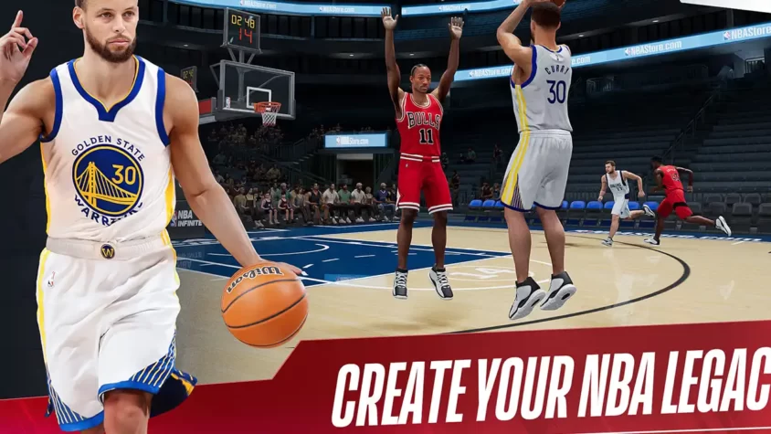 Геймплей NBA Infinite с интерфейсом и таблицей лидеров