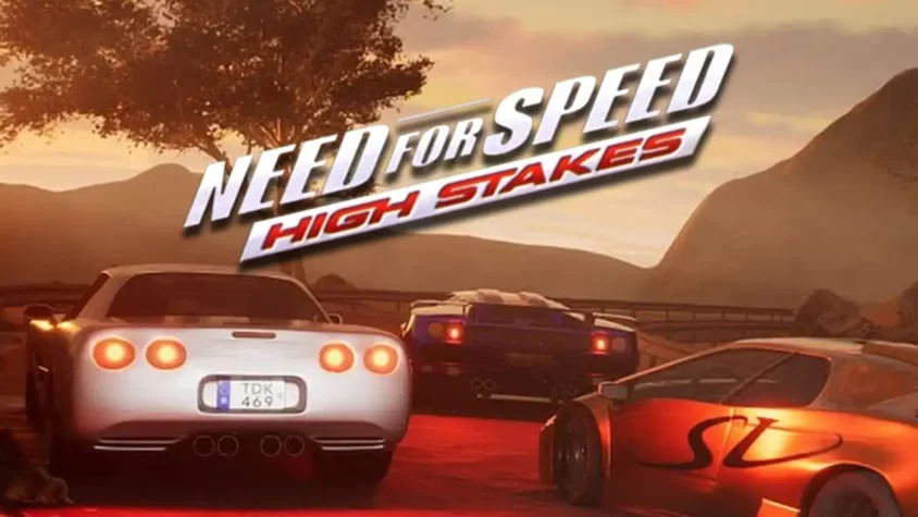 Обложка Need for Speed: High Stakes Обложка игры Need for Speed: High Stakes с тремя суперкарами на закате