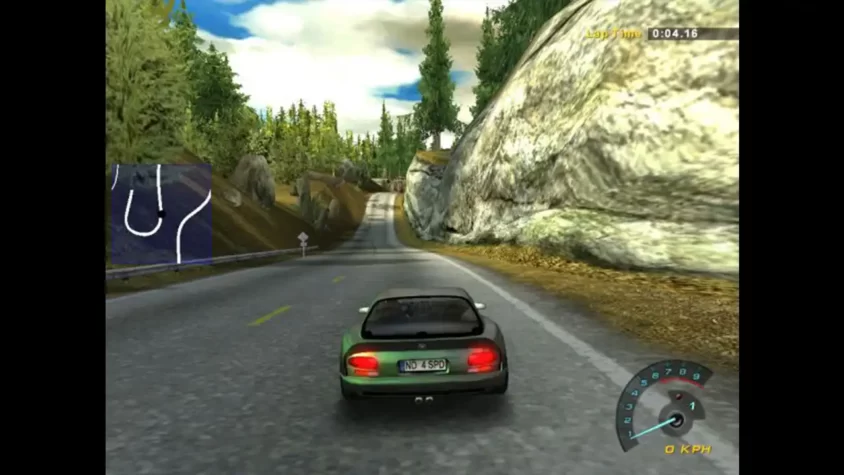 Гонка на зеленом автомобиле в Need for Speed: Hot Pursuit 2