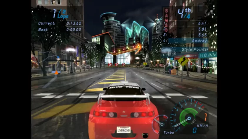 Ночная гонка с поворотами в Need for Speed: Underground