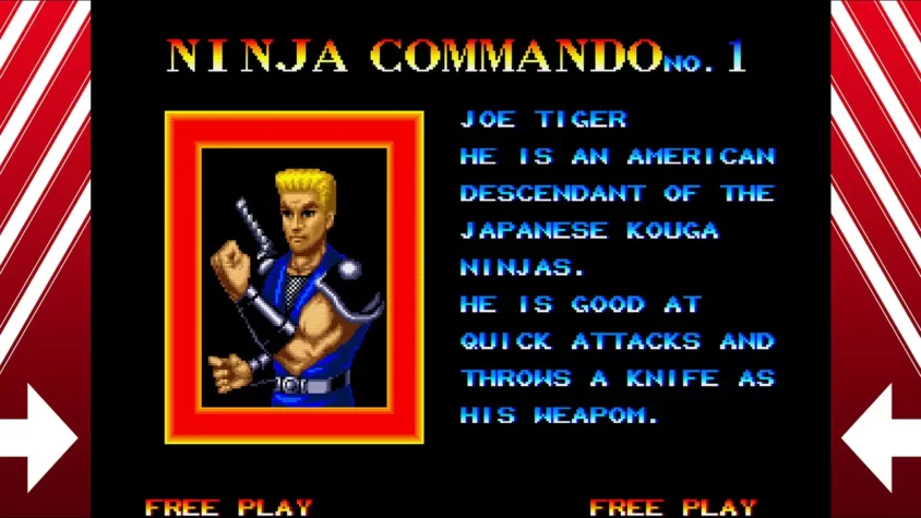 Экран из игры Ninja Commando — персонаж Джо Тайгер