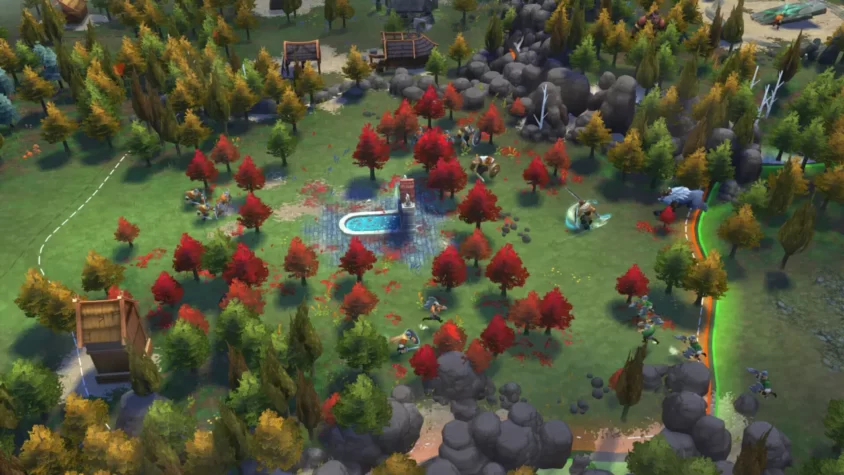 Бой в Northgard на фоне осеннего пейзажа
