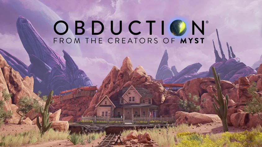 Obduction от создателей MYST — а вы думали, что снова пойдёте гулять Обложка игры Obduction с пейзажем инопланетной пустыни и домиком в американском стиле