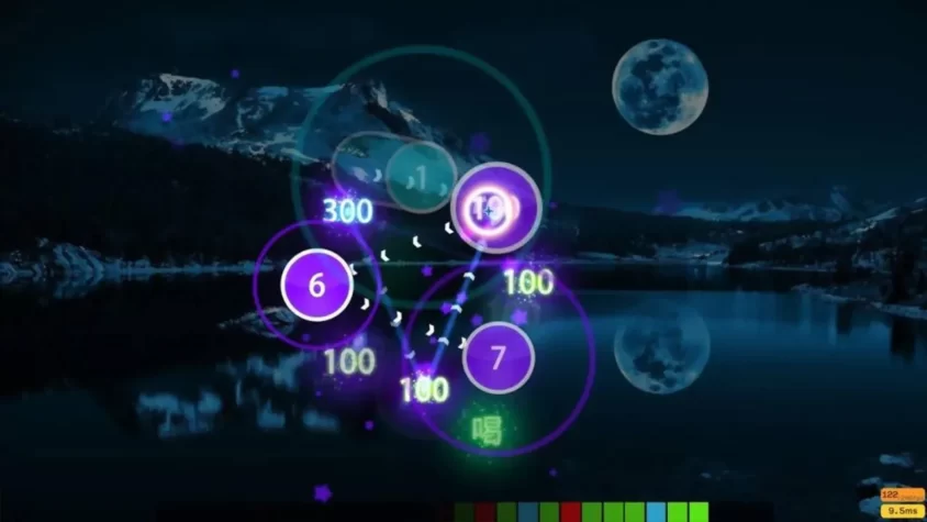 Процесс игры в Osu! с отображением игровых объектов
