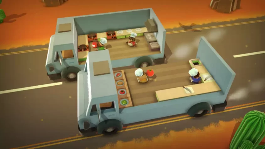 Кулинарные фургоны на шоссе в игре Overcooked