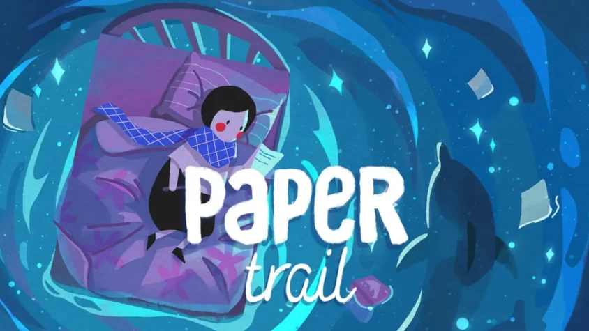 Обложка игры Paper Trail с персонажем на кровати, погруженным в мир фантазий
