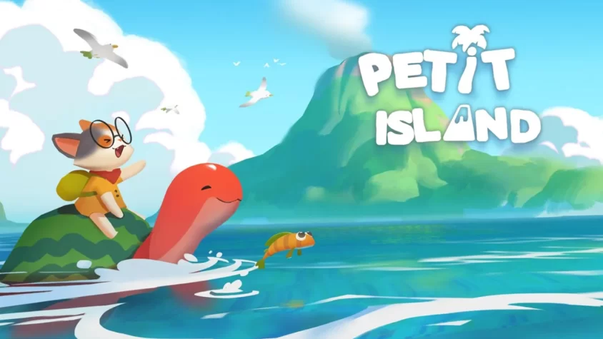 Обложка игры Petit Island Обложка игры Petit Island, на которой изображен милый котенок и черепаха, наслаждающиеся морским путешествием