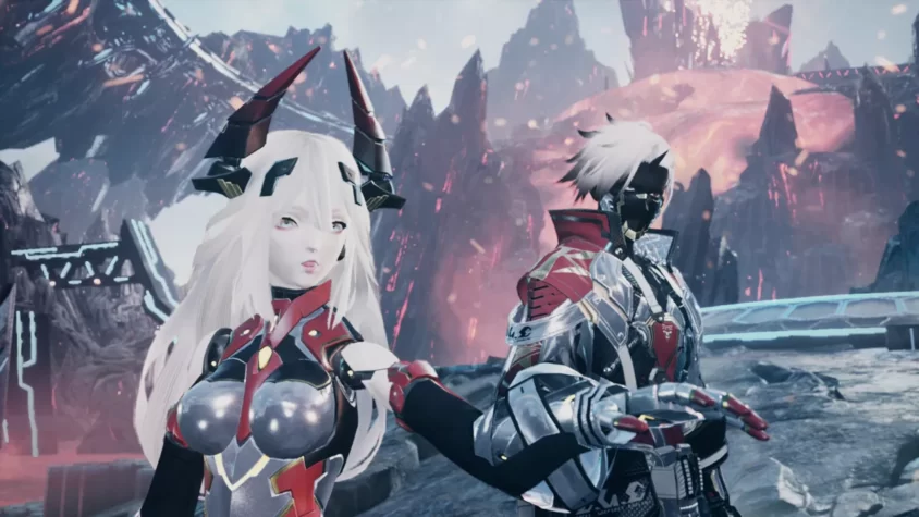 Персонажи игры Phantasy Star Online 2 New Genesis на фоне разрушенного мира
