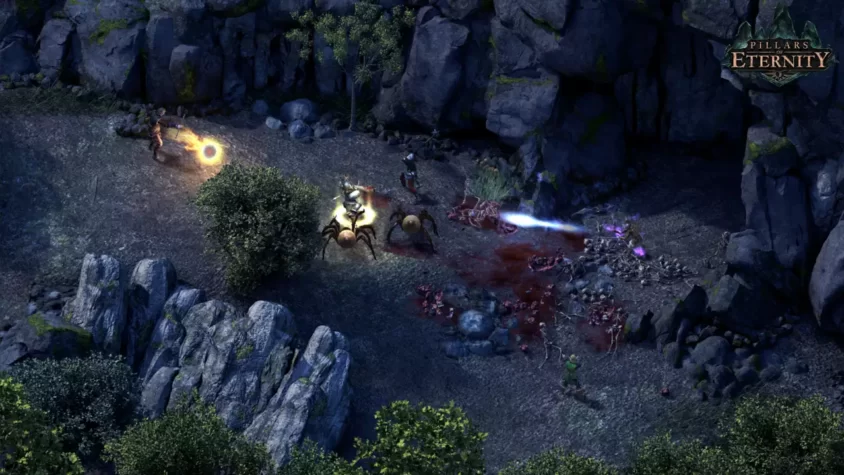 Герои Pillars of Eternity на фоне лесного ландшафта