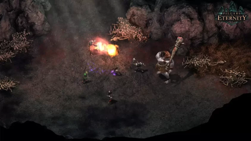 Персонажи Pillars of Eternity сражаются с гигантом