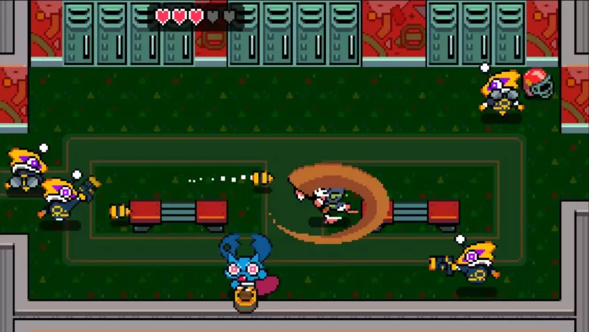 Геймплей игры Pipistrello and the Cursed Yoyo, битва с несколькими врагами
