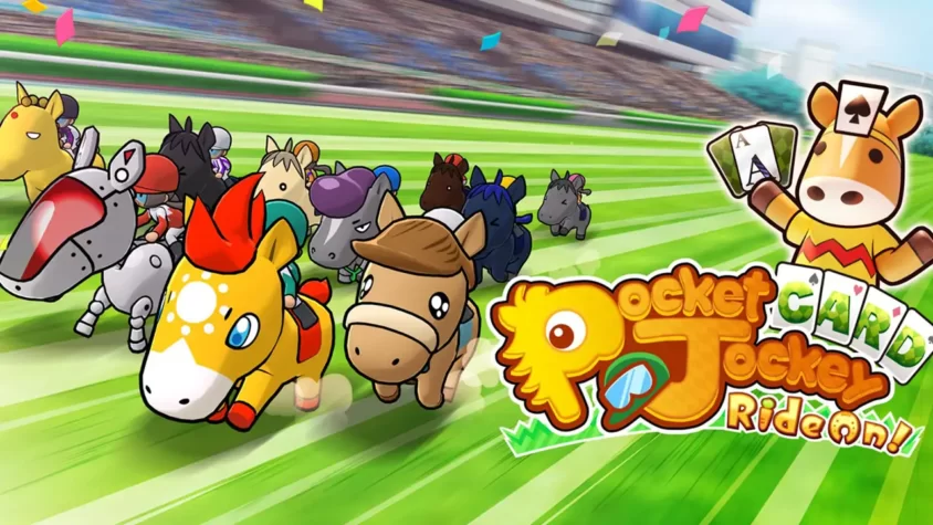 Обложка игры Pocket Card Jockey: Ride On! — лошади с картами