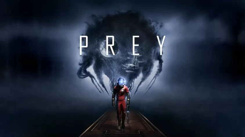 Prey - Обложка Обложка игры Prey, человек в скафандре на фоне космического туманного существа