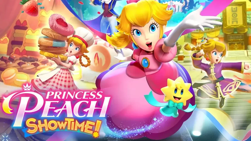 Обложка игры Princess Peach: Showtime, где Принцесса Пич изображена в разных образах