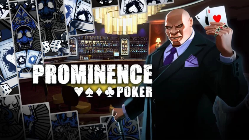 Обложка игры Prominence Poker с персонажем, держащим карты