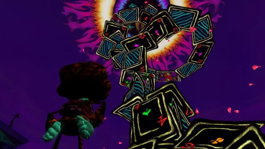 Герой и гигантское существо в мире Psychonauts