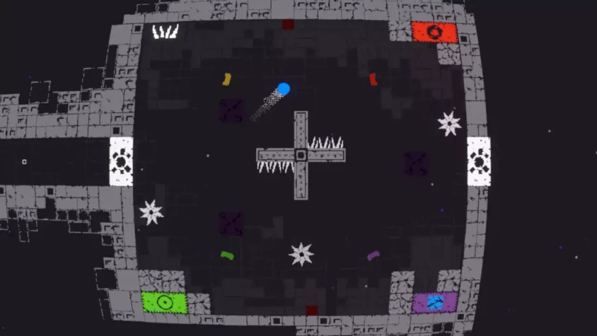 Геймплей игры Qomp 2 в темной пустоте с двумя блоками