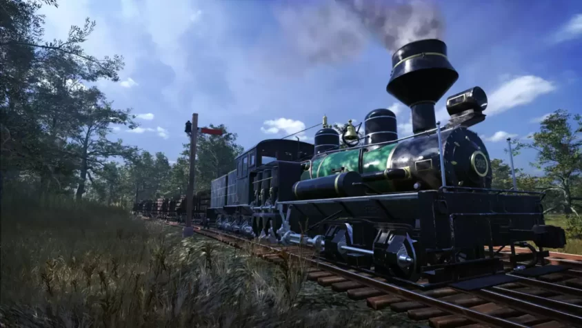 Поезд движется по железной дороге в Railway Empire 2
