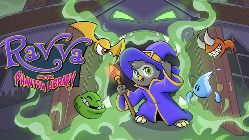 Обложка игры Ravva and the Phantom Library с изображением совы в магическом костюме