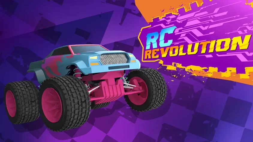 RC Revolution: обложка игры Обложка игры RC Revolution с ярким дизайном и грузовиком на заднем фоне