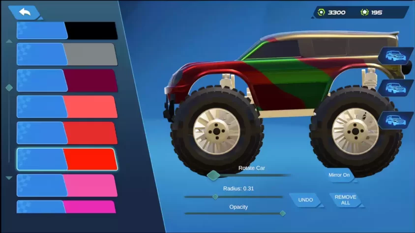 Изменение внешнего вида автомобиля в RC Revolution с настройкой цветов