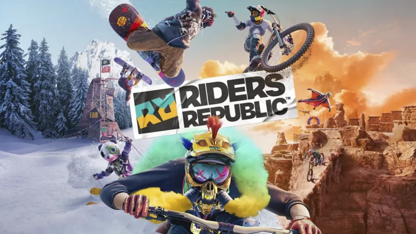 Riders Republic — обложка игры Обложка игры Riders Republic с экстремальными видами спорта