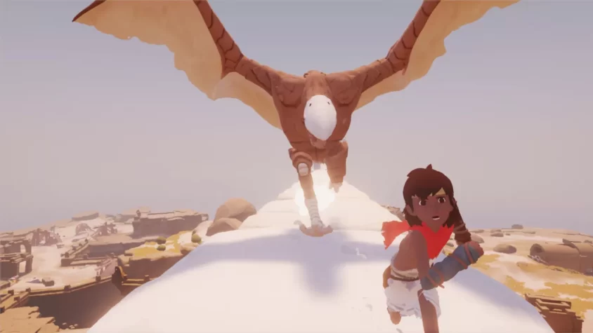 Персонаж Rime, карабкающийся по белой башне